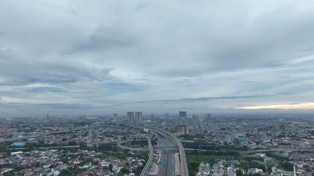 Aerial view of the highway interchange in Bekasi Barat West Java Indonesia.