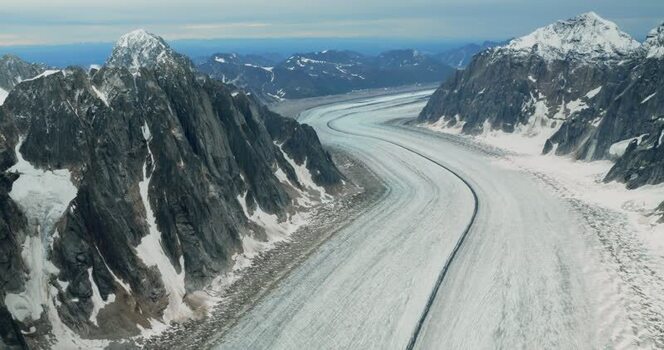 Aerial view of Denali glacier in Denali Borough United States.