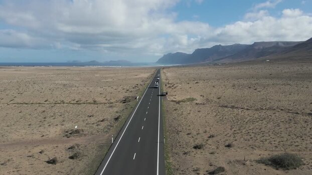 Aerial View of a road across the desert Canary Islands Spain.