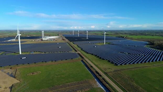 Aerial view of Chelveston Wind Farm United Kingdom.