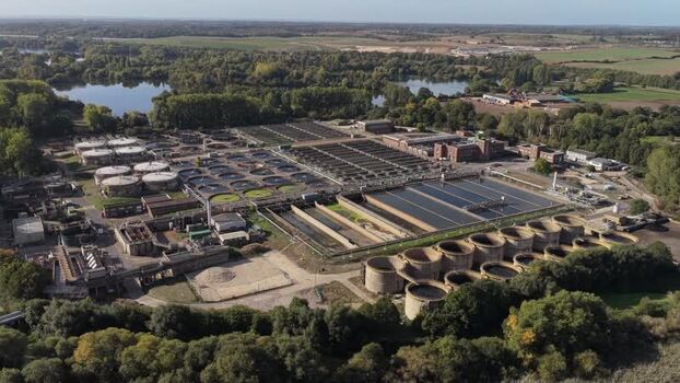 Aerial view of water treatment plant in Maple Cross United Kingdom.