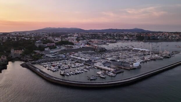 Aerial view of Cascais Marina at sunset in Portugal. Aerial view of Cascais Marina at sunset in Portugal.
