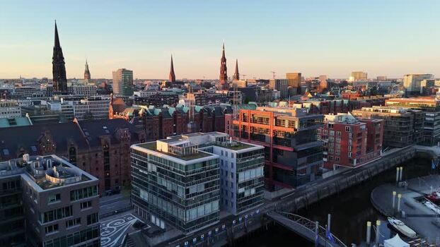Aerial view of Speicherstadt and the city skyline in Hamburg Germany. Aerial view of Speicherstadt and the city skyline in Hamburg Germany.