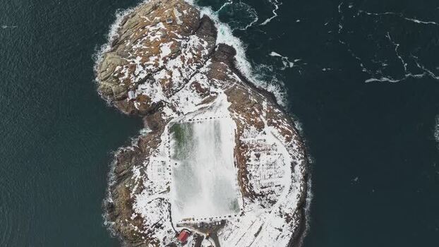 Aerial view of Henningsv&aelig;r Football Stadium Norway.