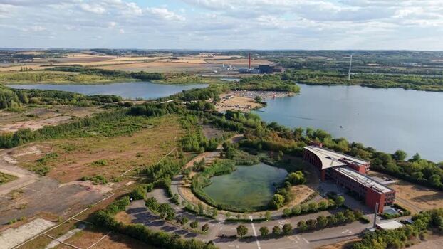 Aerial view of Stewartby Lake in Bedford United Kingdom.