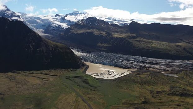 Aerial view of Svinafellsjokull Glacier in Svinafell Iceland.