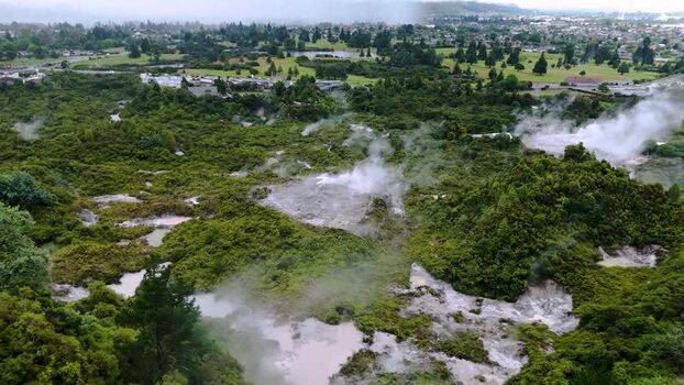 Aerial view of Whakarewarewa Thermal Reserve New Zealand. Aerial view of Whakarewarewa Thermal Reserve New Zealand.