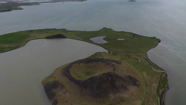 Aerial view of Skutustadagigar pseudocraters Iceland.