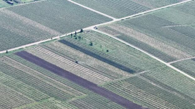 Aerial view of vineyards and agricultural fields France.