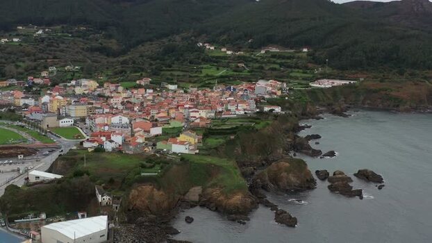 Aerial view of the coastal town of Carino Spain. Aerial view of the coastal town of Carino Spain.