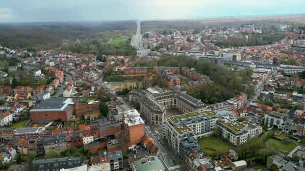 Aerial view of building and road Belgium. Aerial view of building and road Belgium.