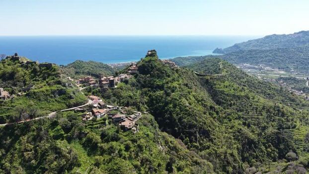 Aerial view of the hilltop village of Savoca in Sicily Italy. Aerial view of the hilltop village of Savoca in Sicily Italy.