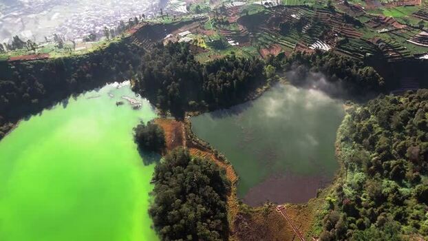 Aerial view of Telaga Warna in Kejajar Indonesia. Aerial view of Telaga Warna in Kejajar Indonesia.