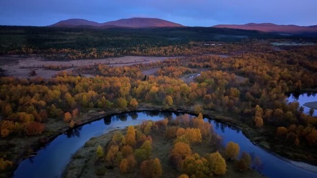 Aerial view of Ljusnan river in Funasdalen Sweden.