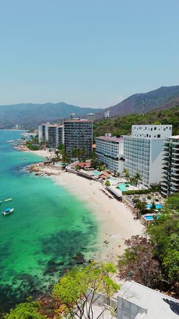 Aerial view of Las Gemelas Beach and luxury resorts Mexico.