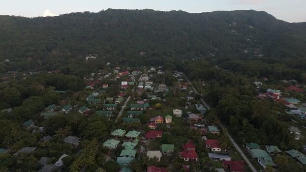 Aerial view of Anse Reunion residential area Seychelles.