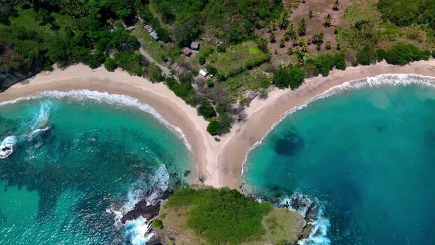 Aerial view of Koka Beach with turquoise water and white sand Indonesia. Aerial view of Koka Beach with turquoise water and white sand Indonesia.