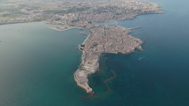Aerial view of Island of Ortigia and Castello Maniace Italy. Aerial view of Island of Ortigia and Castello Maniace Italy.