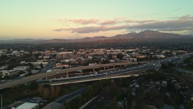 Aerial view of highway interchange in San Francisco United States.