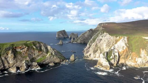 Aerial view of the rugged cliffs at An Port Ireland.