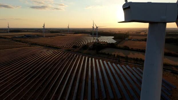 Aerial view of Chelveston solar and wind farm United Kingdom. Aerial view of Chelveston solar and wind farm United Kingdom.