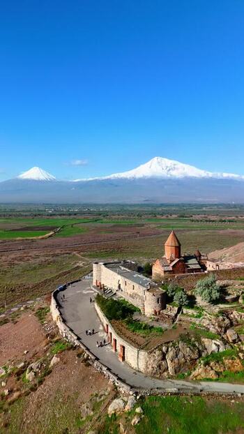 Aerial view of Khor Virap monastery and Mount Ararat Armenia. Aerial view of Khor Virap monastery and Mount Ararat Armenia.