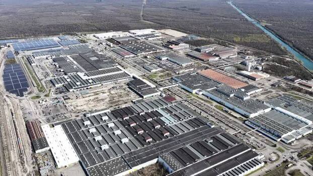 Aerial view of industrial buildings in Sausheim France.