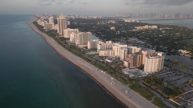 Aerial view of Miami Beach coastline United States.