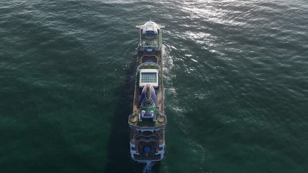 Aerial view of a luxury cruise ship Portugal.