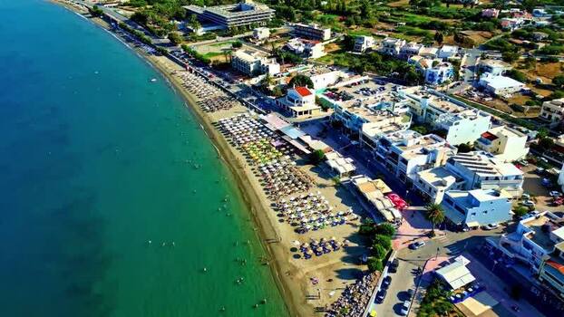 Aerial view of the beach in Crete Greece.