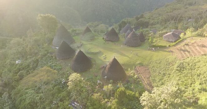 Aerial view of Waerebo Village in the mountains Indonesia.