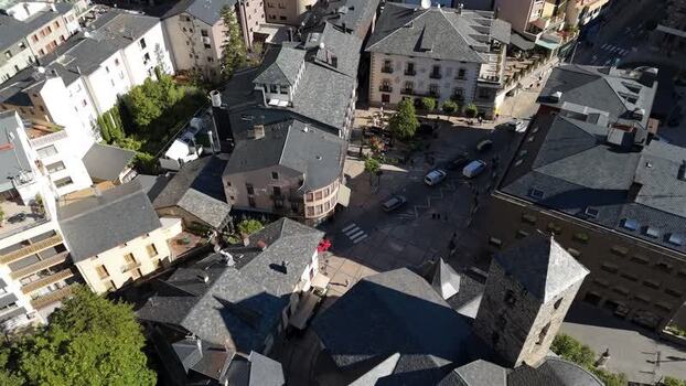 Aerial view of town square in Andorra la Vella Andorra.
