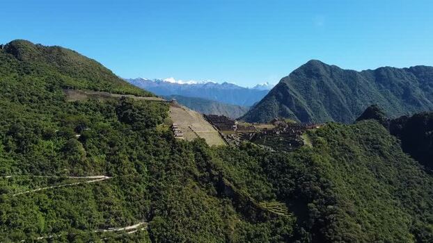 Aerial view of Machu Picchu in the Andes mountains Peru. Aerial view of Machu Picchu in the Andes mountains Peru.