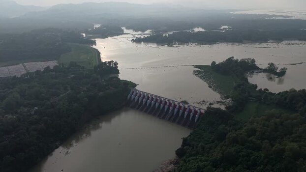 Aerial view of Kaptai Dam in Kaptai Bangladesh.