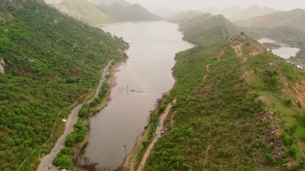 Aerial view of Baahubali Hills Udaipur India.