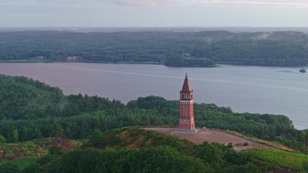 Aerial view of Himmelbjerget tower in Skanderborg Denmark.
