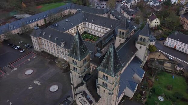Aerial view of Echternach Abbey in Echternach Luxembourg.