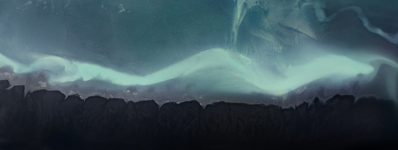 Aerial view of glacial river sediment patterns with dark volcanic sand contrasting against turquoise glacial meltwater Iceland. Aerial view of glacial river sediment patterns with dark volcanic sand contrasting against turquoise glacial meltwater Iceland.