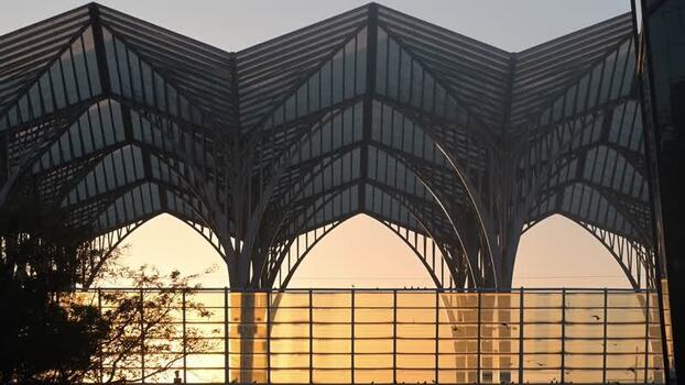 View of Gare do Oriente at sunset in Portugal. View of Gare do Oriente at sunset in Portugal.