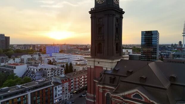 Aerial view of St. Michael s Church at sunset in Hamburg Germany. Aerial view of St. Michael s Church at sunset in Hamburg Germany.