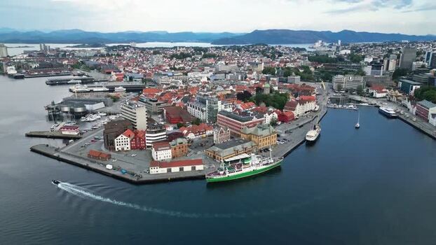 Aerial view of Stavanger harbor and historic waterfront Norway.