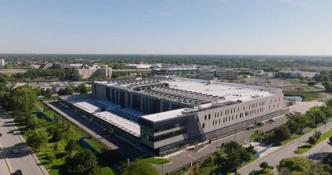 Aerial view of a data center in Elk Grove Village United States. Aerial view of a data center in Elk Grove Village United States.