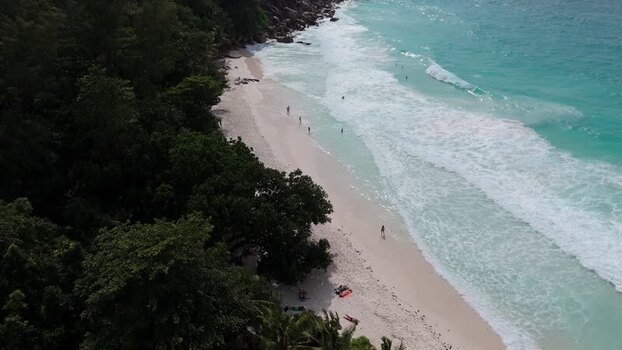 Aerial view of Anse Georgette beach in Grand Anse Seychelles.