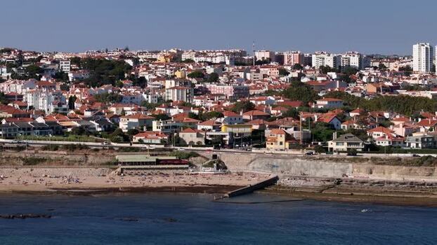 Aerial view of Praia das Avencas in Cascais Portugal.