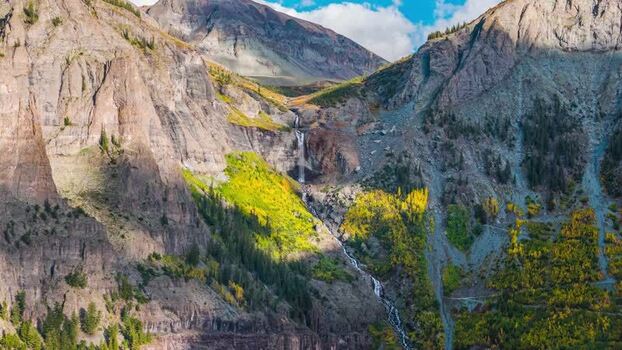 Aerial view of Bridal Veil Falls in Telluride United States.