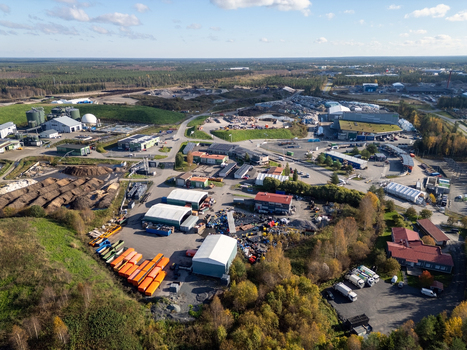 Oulu Finland 25 September 2026 Aerial view of Rusko waste center with industrial buildings storage areas and waste management facilities surrounded by forests. Oulu Finland 25 September 2026 Aerial view of Rusko waste center with industrial buildings storage areas and waste management facilities surrounded by forests.