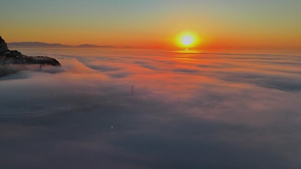Aerial view of Europa Point at sunset Gibraltar.