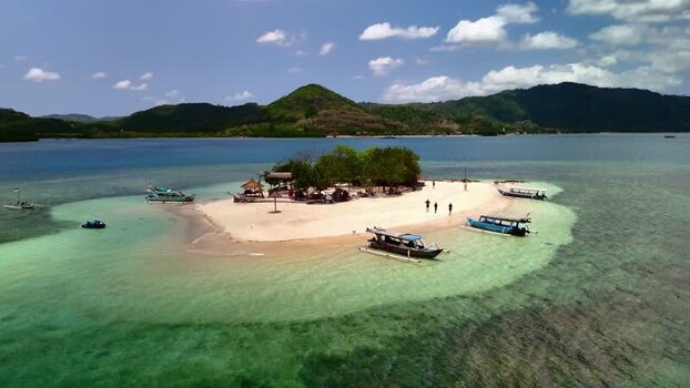 Aerial view of Gili Bedis island and boats Indonesia. Aerial view of Gili Bedis island and boats Indonesia.