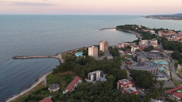 Aerial view of coastal resort in Kiten Bulgaria.