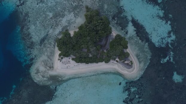 Aerial view of a small tropical island in Komodo Indonesia.